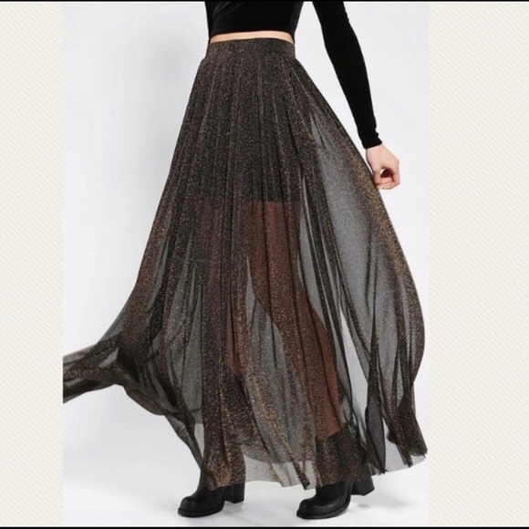 Urban Outfitters Dresses & Skirts - Kimchi Blue Black & Gold Glitter Sheer Maxi Skirt